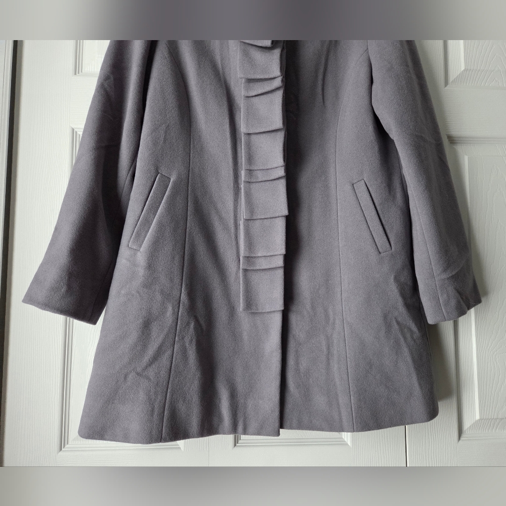 NWOT Garnet Hill Gray Ribbon Candy Ruffle Front Wool Coat Size 18 - Picture 5 of 16